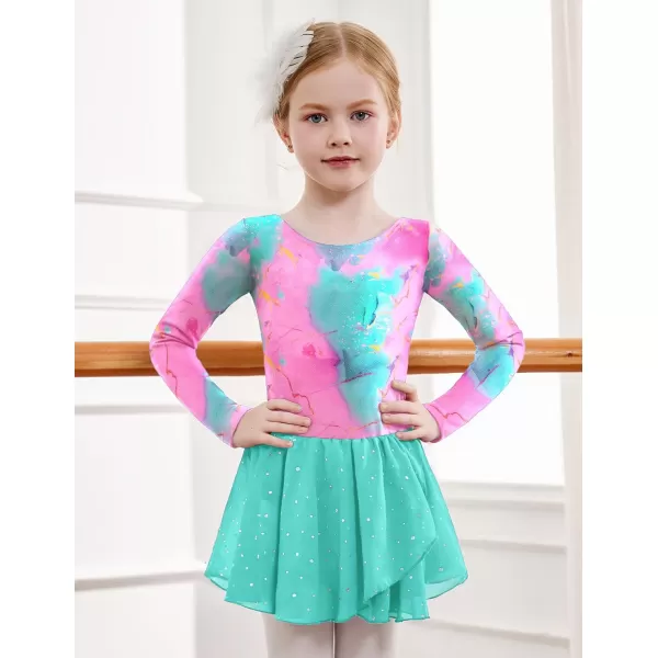 Zaclotre Girls Ballet Leotards Long Sleeve Shiny Skirted Crisscross Back Toddler Leotard Dresses Dance OutfitsMint Crack Aqua