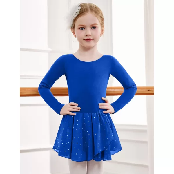 Zaclotre Girls Ballet Leotards Long Sleeve Shiny Skirted Crisscross Back Toddler Leotard Dresses Dance OutfitsRoyal Blue