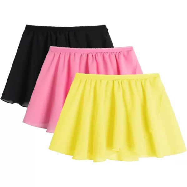 Zaclotre 3 Pack Girls Ballet Skirts Dance Skirt Chiffon Wrap for ToddlerKidsLittle Girl Dancewear3pack BlackDark PinkYellow