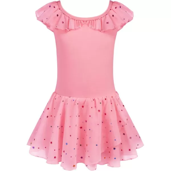 Zaclotre Girls Ballet Leotard with Skirt Kids Colorful Ruffle Sleeves Dance Dress Ballerina OutfitDark Pink