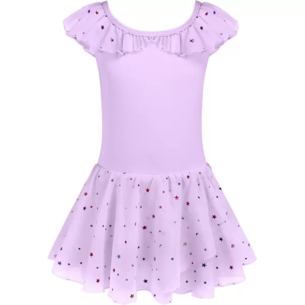 Zaclotre Girls Ballet Leotard with Skirt Kids Colorful Ruffle Sleeves Dance Dress Ballerina OutfitLilac