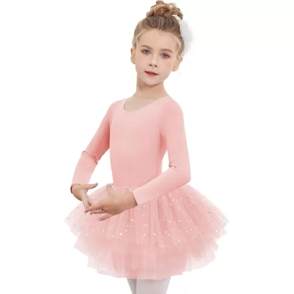 Zaclotre Girls Ballet Leotards 4Layers Tiered Long Sleeve Dance Tutu Dresses Party Costumes for BallerinaBallet Pink