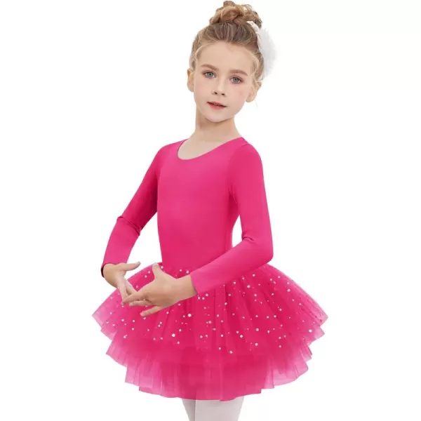 Zaclotre Girls Ballet Leotards 4Layers Tiered Long Sleeve Dance Tutu Dresses Party Costumes for BallerinaHot Pink