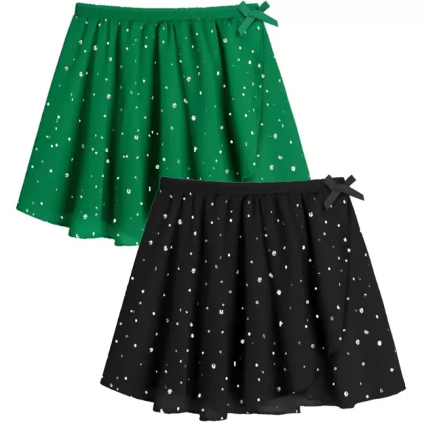 Zaclotre Girls Ballet Skirt Sparkly Chiffon Pull On Dance Skirts for ToddlerKids Dancewear 2 PackBlackgreen