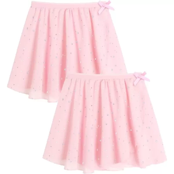 Zaclotre Girls Ballet Skirt Sparkly Chiffon Pull On Dance Skirts for ToddlerKids Dancewear 2 PackPinkpink