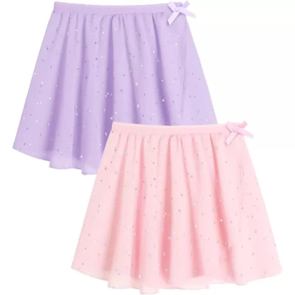 Zaclotre Girls Ballet Skirt Sparkly Chiffon Pull On Dance Skirts for ToddlerKids Dancewear 2 PackPinkpurple