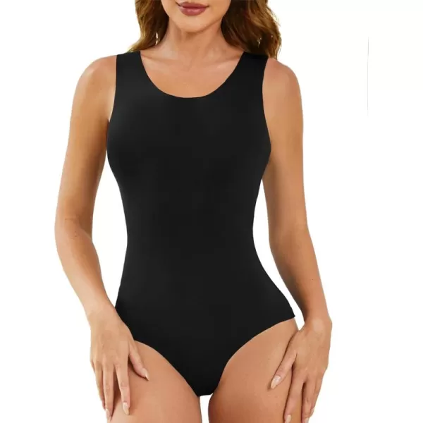 Zaclotre Tank Top Bodysuit for Women Sleeveless Scoop Neck One Piece Jumpsuit Womens Basic Body SuitsBlack