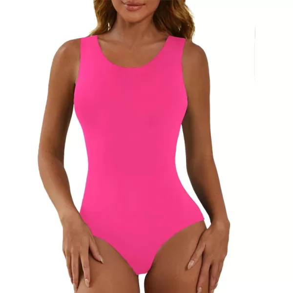 Zaclotre Tank Top Bodysuit for Women Sleeveless Scoop Neck One Piece Jumpsuit Womens Basic Body SuitsBlush