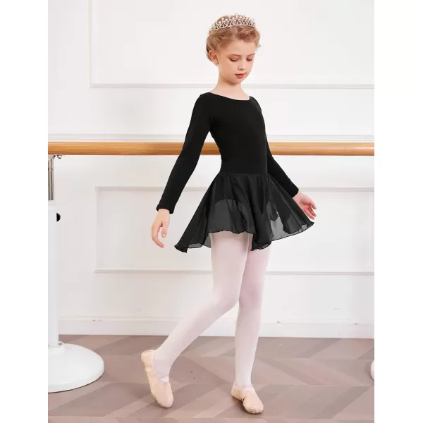 Arshiner Kids Girls Classic Long Sleeve Leotard Dance Ballet DressBlack