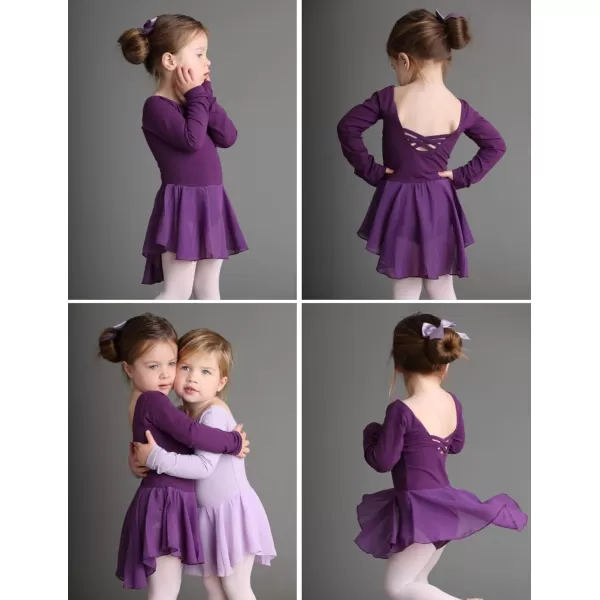 Arshiner Kids Girls Classic Long Sleeve Leotard Dance Ballet DressDark Purple