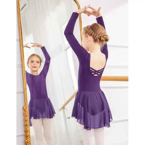 Arshiner Kids Girls Classic Long Sleeve Leotard Dance Ballet DressDark Purple