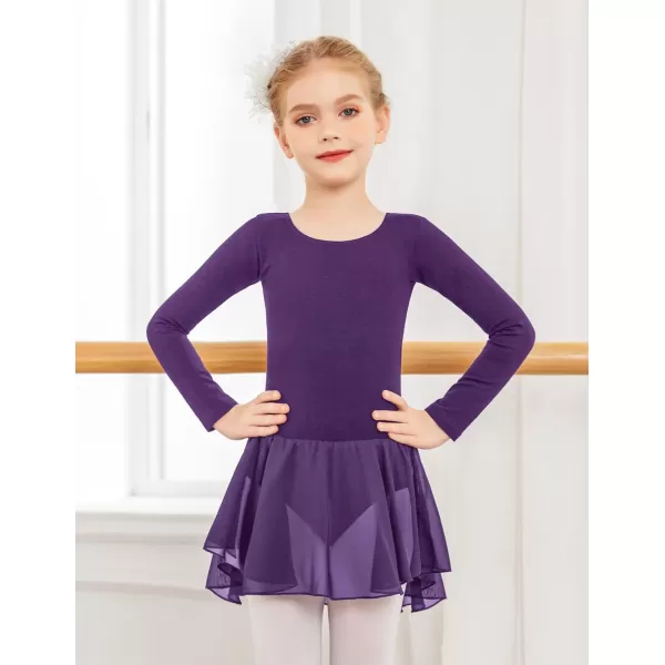 Arshiner Kids Girls Classic Long Sleeve Leotard Dance Ballet DressDark Purple