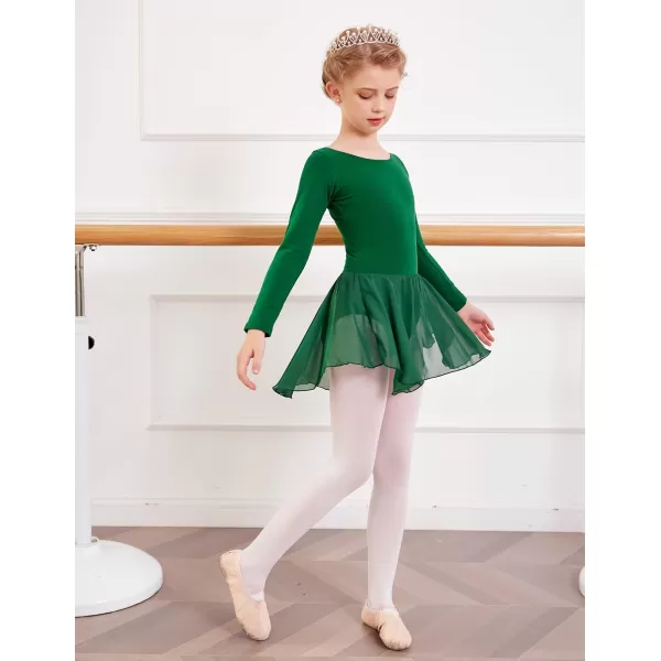 Arshiner Kids Girls Classic Long Sleeve Leotard Dance Ballet DressGreen