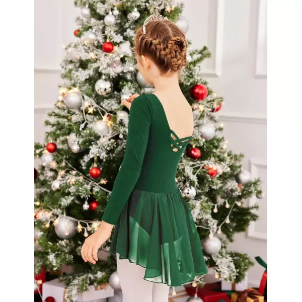 Arshiner Kids Girls Classic Long Sleeve Leotard Dance Ballet DressGreen