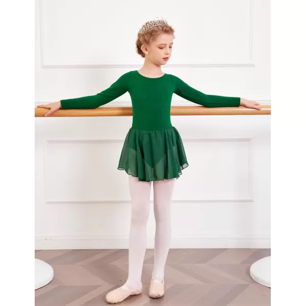 Arshiner Kids Girls Classic Long Sleeve Leotard Dance Ballet DressGreen