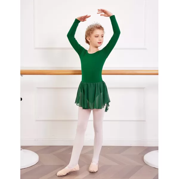Arshiner Kids Girls Classic Long Sleeve Leotard Dance Ballet DressGreen