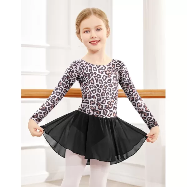 Arshiner Kids Girls Classic Long Sleeve Leotard Dance Ballet DressLeopard Black