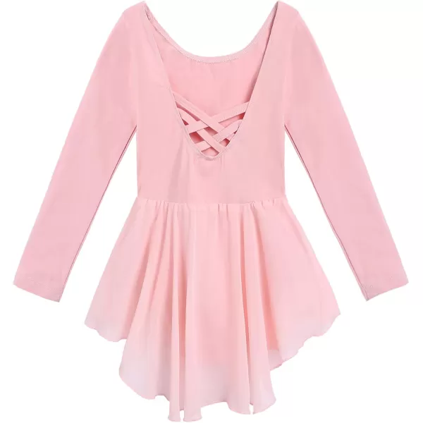 Arshiner Kids Girls Classic Long Sleeve Leotard Dance Ballet DressLight Pink