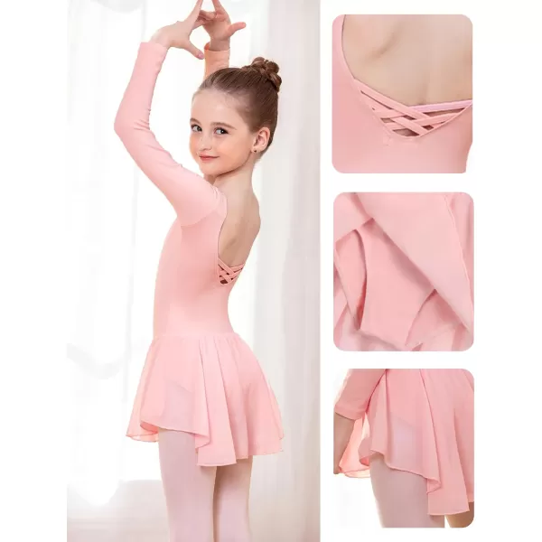 Arshiner Kids Girls Classic Long Sleeve Leotard Dance Ballet DressLight Pink