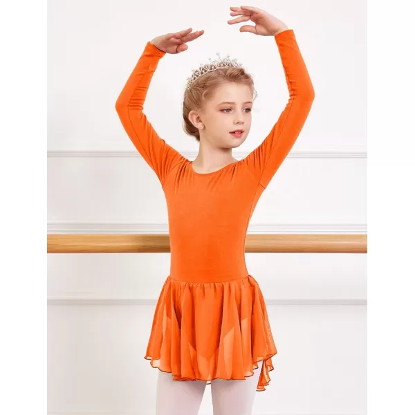Arshiner Kids Girls Classic Long Sleeve Leotard Dance Ballet DressOrange