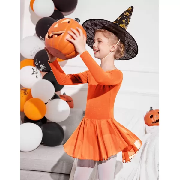 Arshiner Kids Girls Classic Long Sleeve Leotard Dance Ballet DressOrange