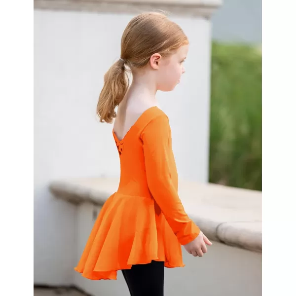 Arshiner Kids Girls Classic Long Sleeve Leotard Dance Ballet DressOrange
