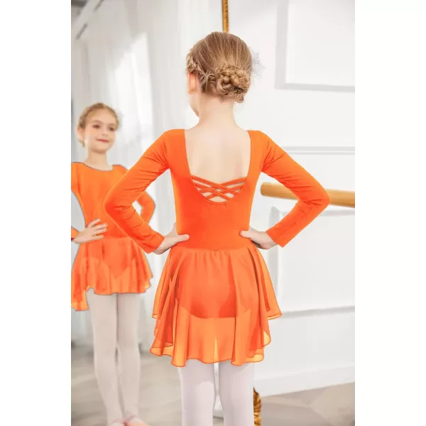 Arshiner Kids Girls Classic Long Sleeve Leotard Dance Ballet DressOrange