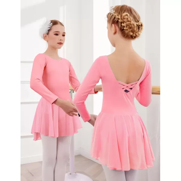 Arshiner Kids Girls Classic Long Sleeve Leotard Dance Ballet DressPink
