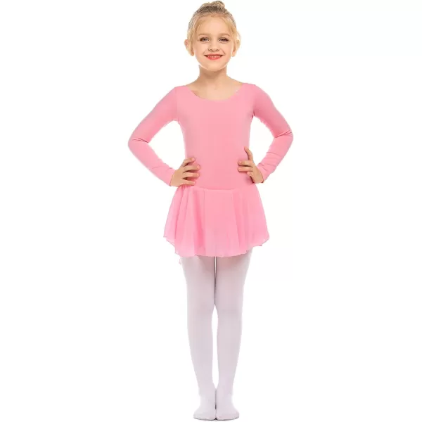 Arshiner Kids Girls Classic Long Sleeve Leotard Dance Ballet DressPink