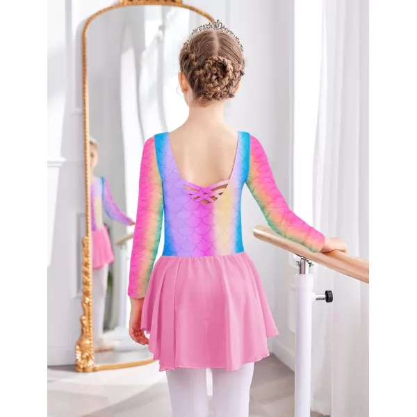 Arshiner Kids Girls Classic Long Sleeve Leotard Dance Ballet DressRainbow Mermaid