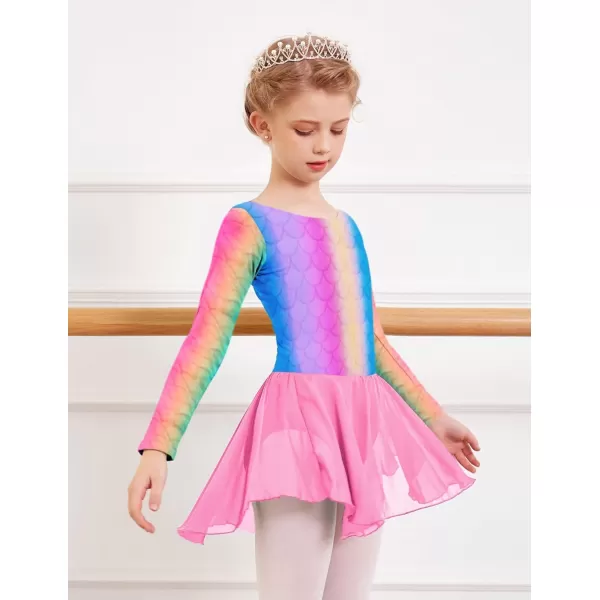 Arshiner Kids Girls Classic Long Sleeve Leotard Dance Ballet DressRainbow Mermaid