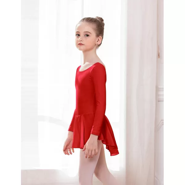 Arshiner Kids Girls Classic Long Sleeve Leotard Dance Ballet DressRed