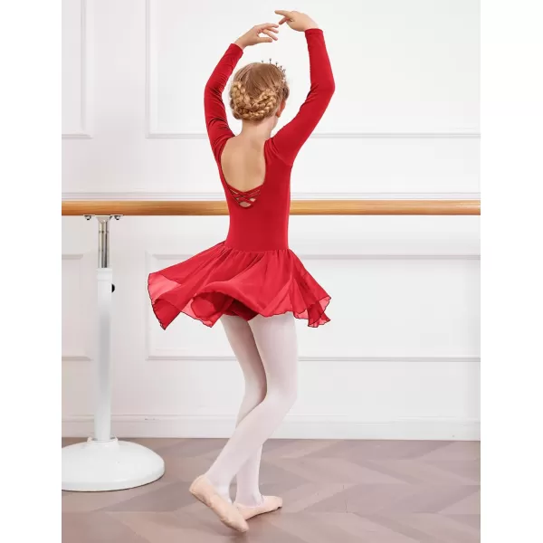 Arshiner Kids Girls Classic Long Sleeve Leotard Dance Ballet DressRed