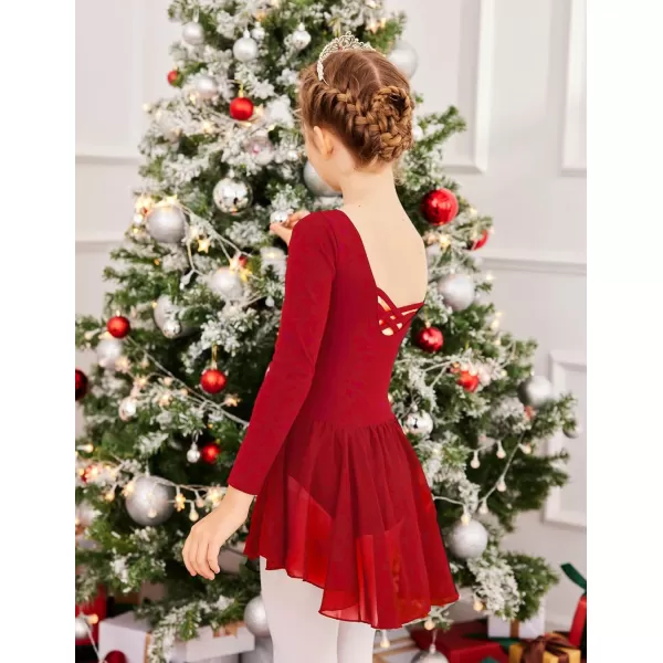 Arshiner Kids Girls Classic Long Sleeve Leotard Dance Ballet DressRed
