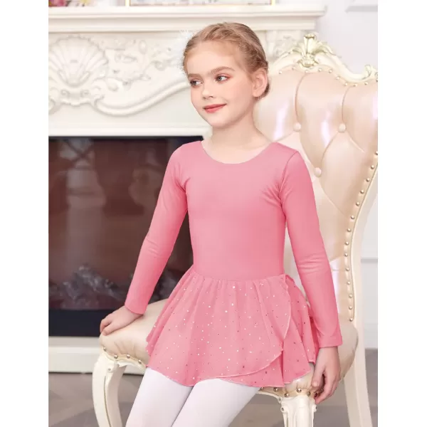 Arshiner Kids Girls Classic Long Sleeve Leotard Dance Ballet DressZdark Pink