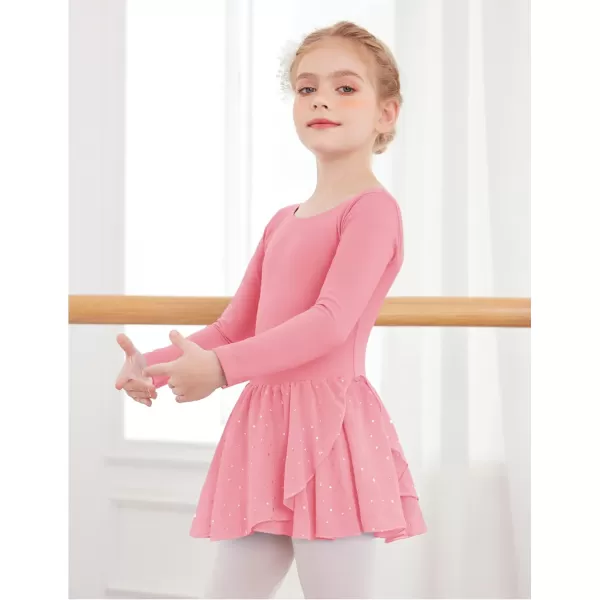 Arshiner Kids Girls Classic Long Sleeve Leotard Dance Ballet DressZdark Pink