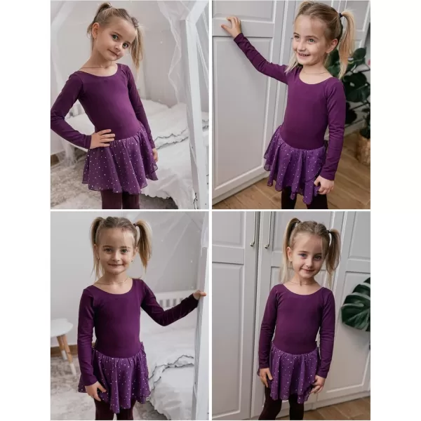 Arshiner Kids Girls Classic Long Sleeve Leotard Dance Ballet DressZdark Purple