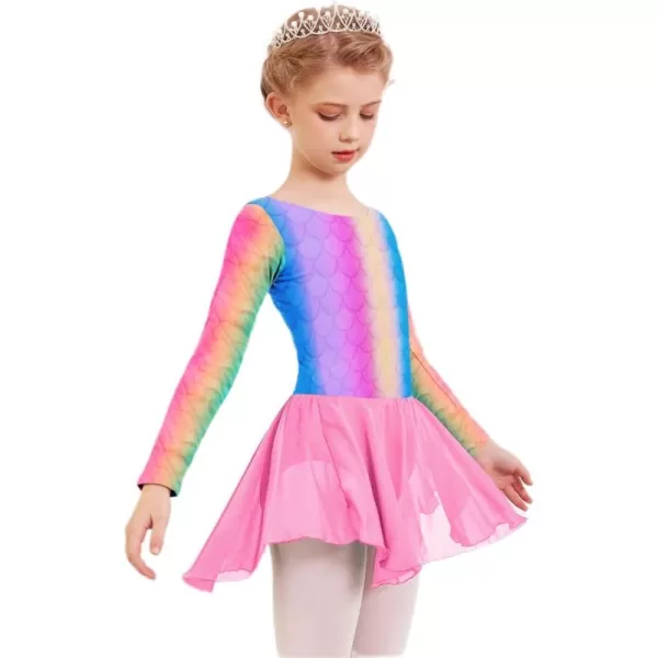 Arshiner Kids Girls Classic Long Sleeve Leotard Dance Ballet DressRainbow Mermaid