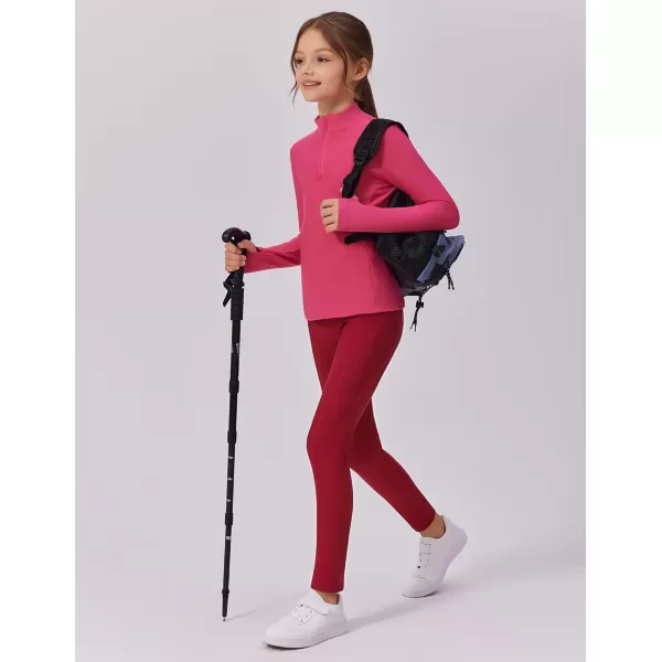 Zaclotre Girls Fleece Lined Leggings Warm Winter Running Tights for Kids High Waist Athletic Yoga Pants with PocketsDark Red