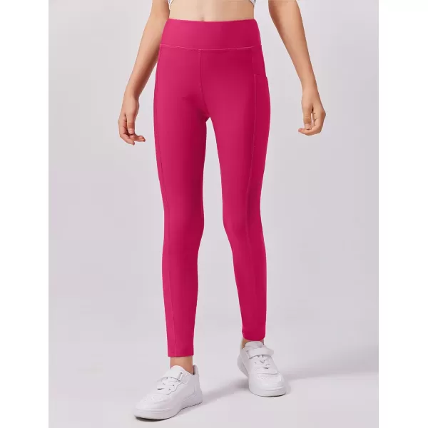 Zaclotre Girls Fleece Lined Leggings Warm Winter Running Tights for Kids High Waist Athletic Yoga Pants with PocketsHot Pink