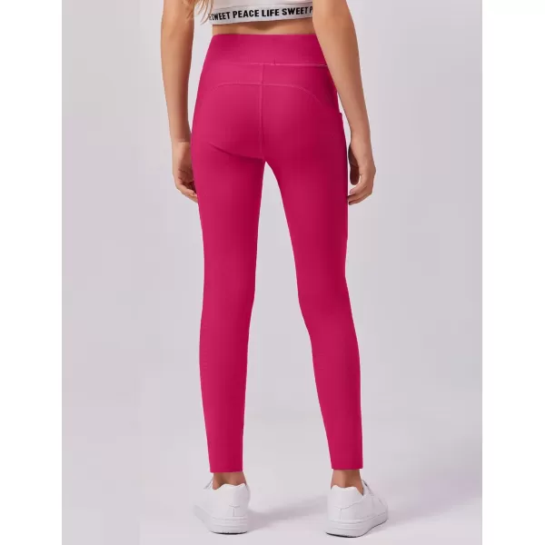 Zaclotre Girls Fleece Lined Leggings Warm Winter Running Tights for Kids High Waist Athletic Yoga Pants with PocketsHot Pink