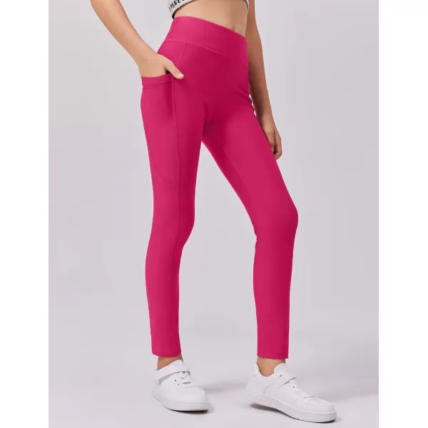 Zaclotre Girls Fleece Lined Leggings Warm Winter Running Tights for Kids High Waist Athletic Yoga Pants with PocketsHot Pink