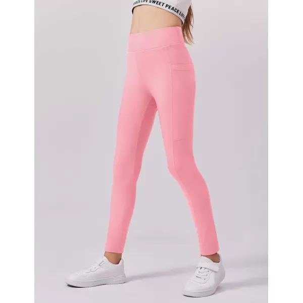 Zaclotre Girls Fleece Lined Leggings Warm Winter Running Tights for Kids High Waist Athletic Yoga Pants with PocketsPink
