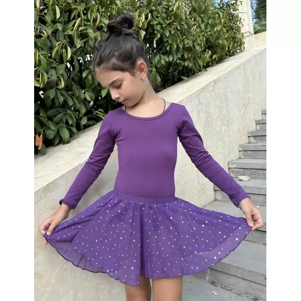 Zaclotre Ballet Leotards for Girls Long Sleeve Crisscross Back Dance Outfit with Removable Shiny Skirt Leotard ComboDark Purple