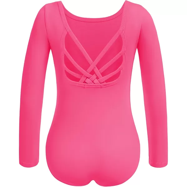 Zaclotre Ballet Leotards for Girls Long Sleeve Crisscross Back Dance Outfit with Removable Shiny Skirt Leotard ComboHot Pink