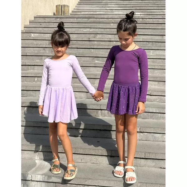 Zaclotre Ballet Leotards for Girls Long Sleeve Crisscross Back Dance Outfit with Removable Shiny Skirt Leotard ComboLilac