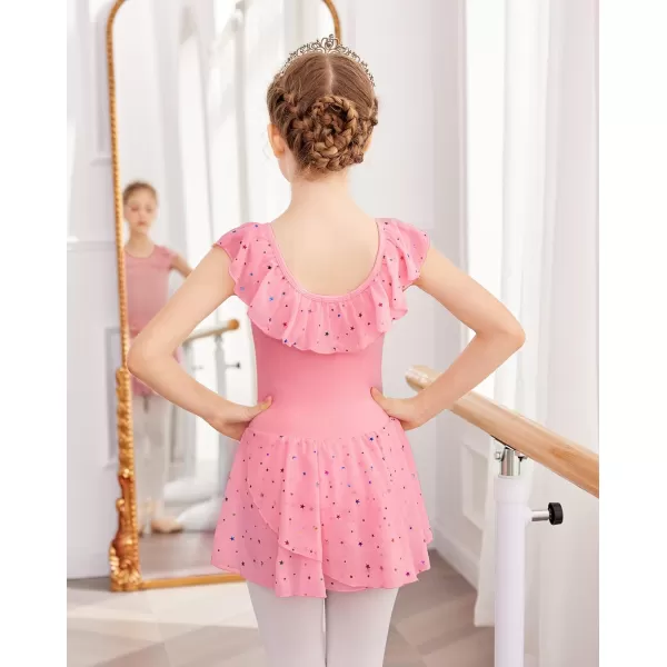 Zaclotre Girls Ballet Leotard with Skirt Kids Colorful Ruffle Sleeves Dance Dress Ballerina OutfitDark Pink