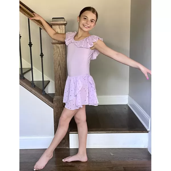 Zaclotre Girls Ballet Leotard with Skirt Kids Colorful Ruffle Sleeves Dance Dress Ballerina OutfitLilac