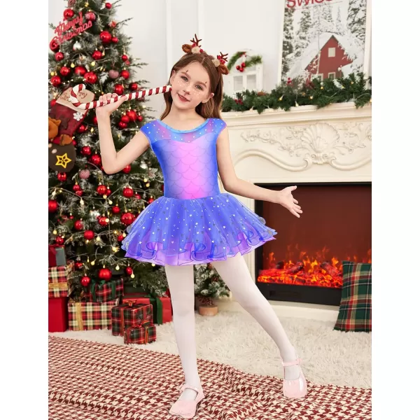 Zaclotre Girls Ballet Leotards Sparkly Sleevesless Mesh Dance Dress Tutu Ballerina Costume for KidsBlue Mermaid