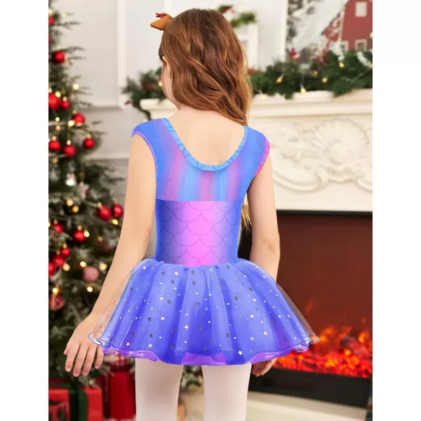 Zaclotre Girls Ballet Leotards Sparkly Sleevesless Mesh Dance Dress Tutu Ballerina Costume for KidsBlue Mermaid